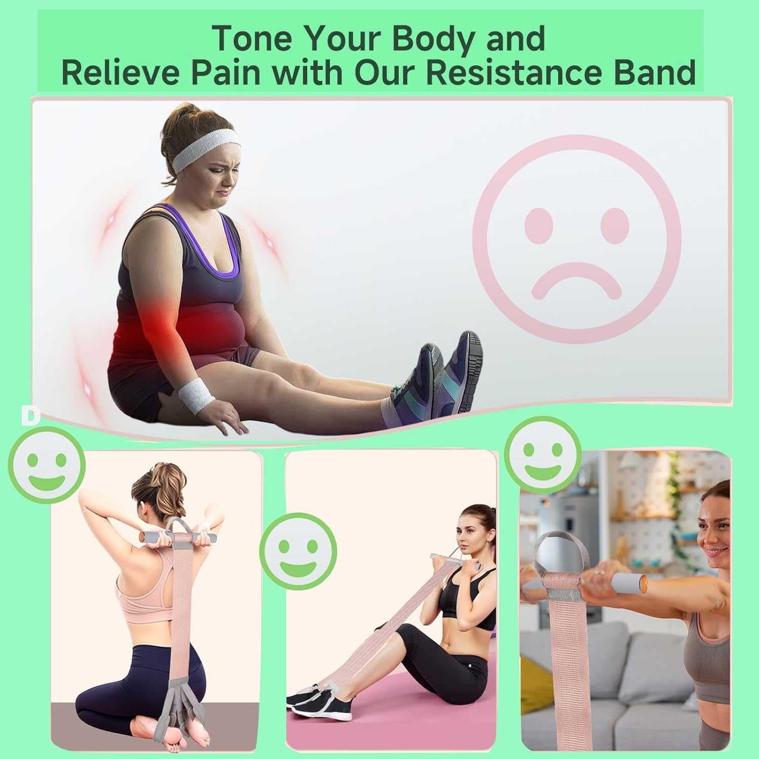 Fabric Resistance Band with Handles, Non-Slip Elastic Band for Strength and Muscle Training, Stretching Band Fitness Equipment Suitable for Legs, Arms, Chest, Core, Wrists, and Ankles. image number 3