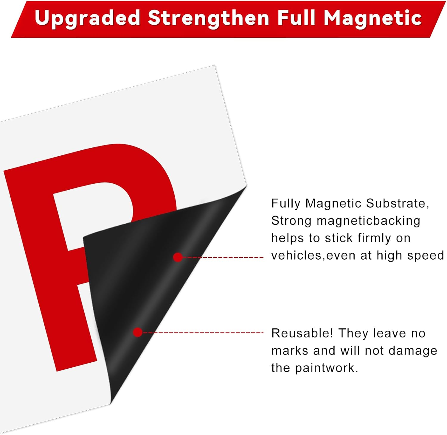 Pack of 2 Fully Magnetic P Plates for New Drivers,Yeeson Learning Learner Driver Magnetic Red P Plates Easy to Stick and Remove for Car Provisional Driving Requirement image number 5