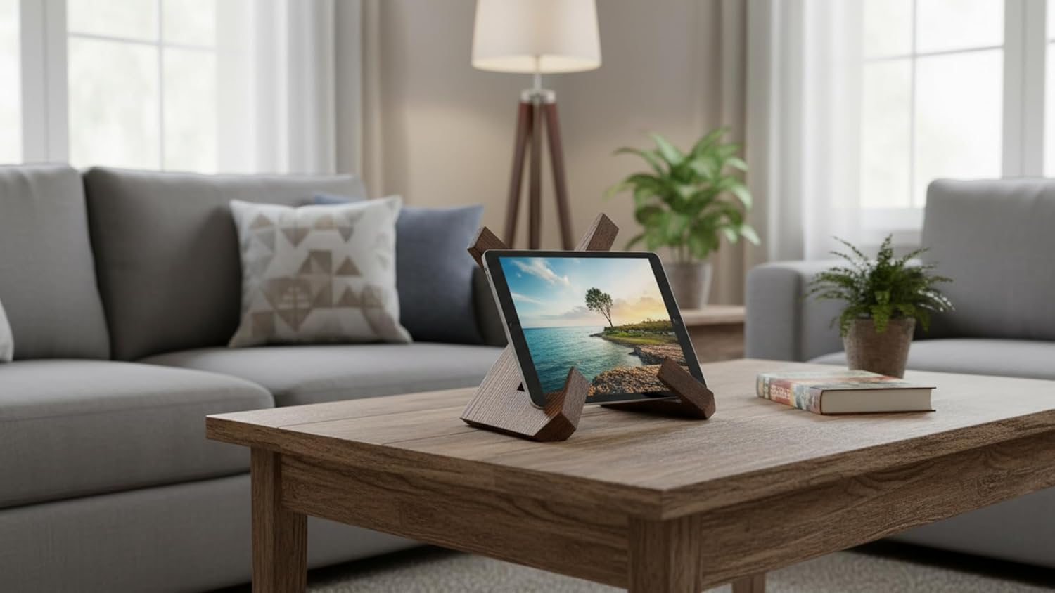 Wood Cookbook Stand,Wooden Recipe Book Holder for Kitchen Counter,Multi-Functional Display Holder for Modern and Traditional Kitchen Decor for Recipe Book,Ipad,Craft Objects,House Decor image number 3