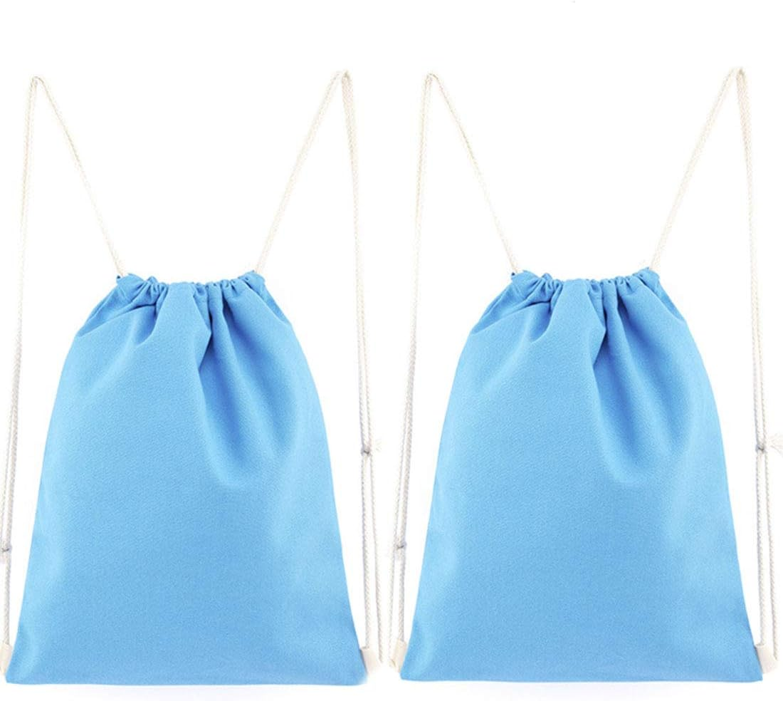 2-Pack Cotton Canvas Drawstring Backpack Gym Sackpack image number 3