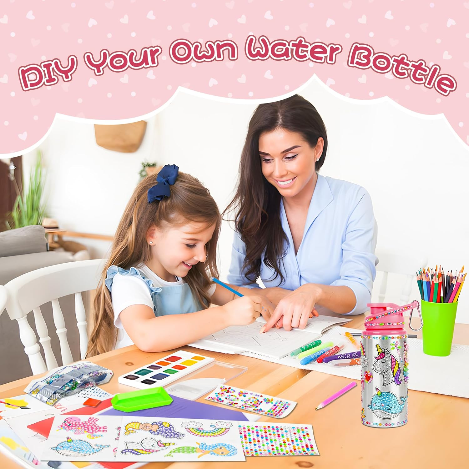 Kinderlolo Decorate Your Own Water Bottle Kits for Girls, 5 6 7 8 Year Old Girl Gifts, Unicorn DIY Gem Diamond Painting Craft, Arts and Crafts for Kids Ages 6-8 Girls Water Bottles for School Birthday image number 2