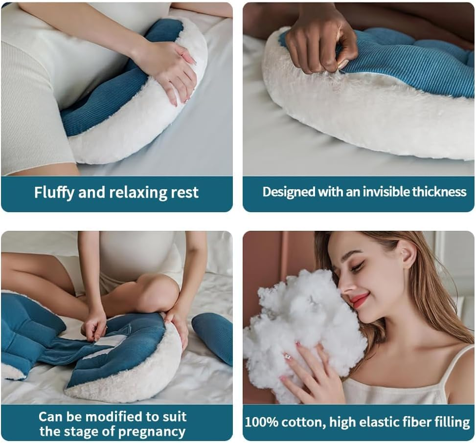 Pregnancy Pillow, Pregnancy Cushion for Sleep, Faux Fur Luxury Maternity Pillow Support for Pregnant Women, Pregnancy Must Haves, Side Sleeper Pillows, Blue image number 6