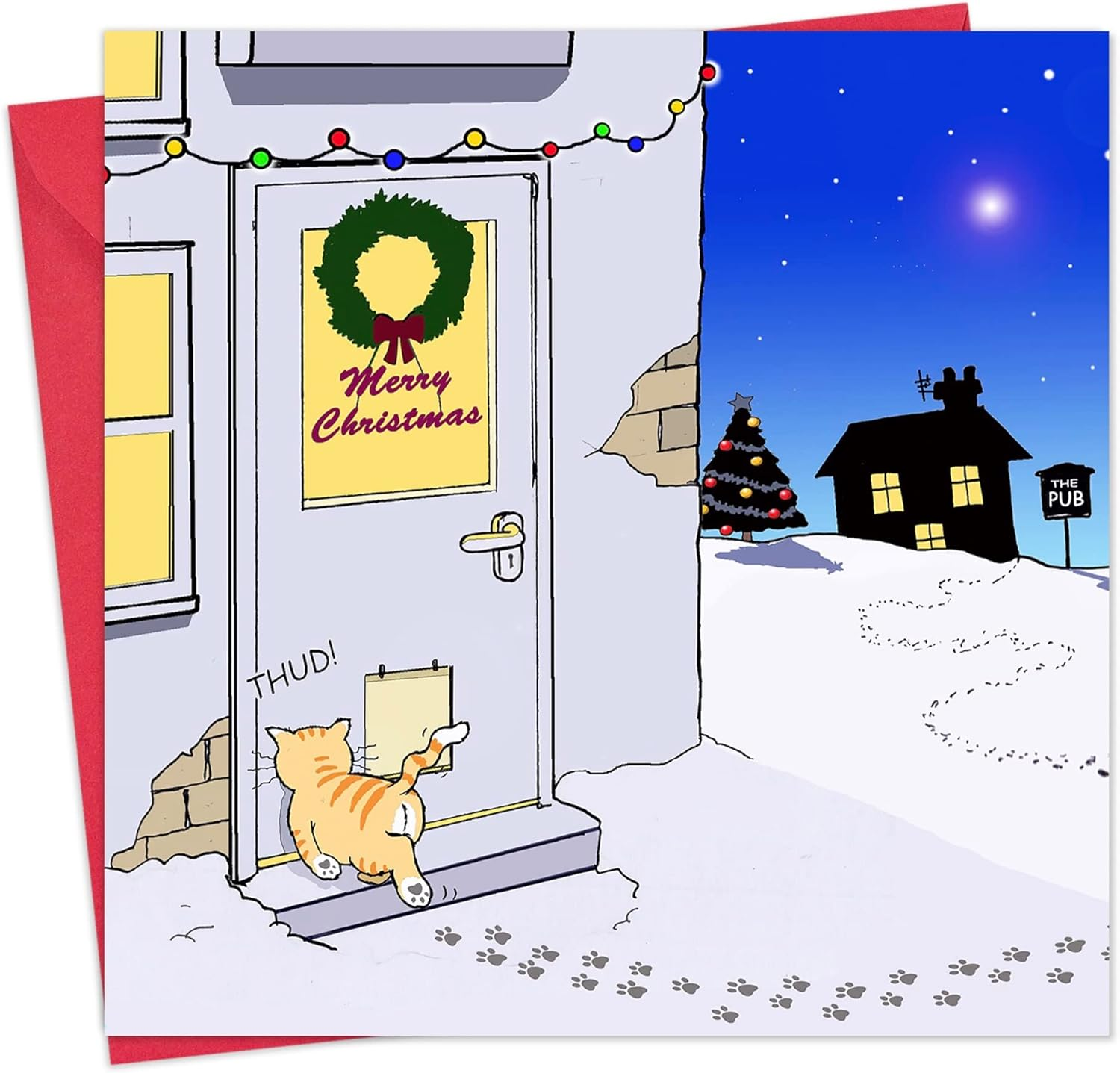 Twizler Merry Christmas Card with Drunk Cat - Funny Cat Christmas Card - Happy Christmas Card - Xmas Card - Funny Christmas Card - Womens Christmas Card - Female Christmas Card - Mens Christmas Card image number 3