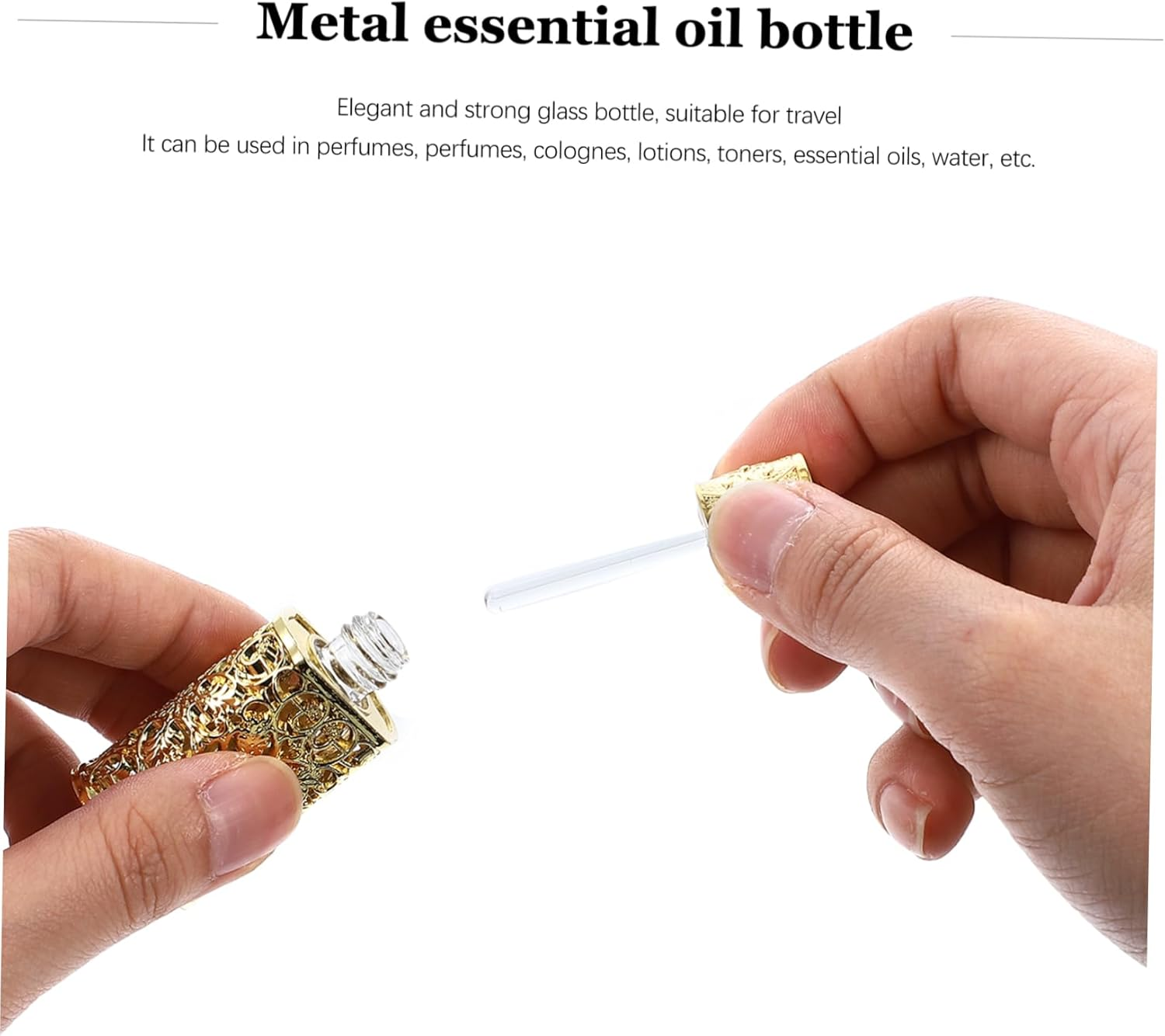 KOMBIUDA 3Ml Essential Oil Storage Bottle Metal Glass Perfume Dispenser Hollow Engraved Spray Bottle for Travel and Cosmetic Use image number 5