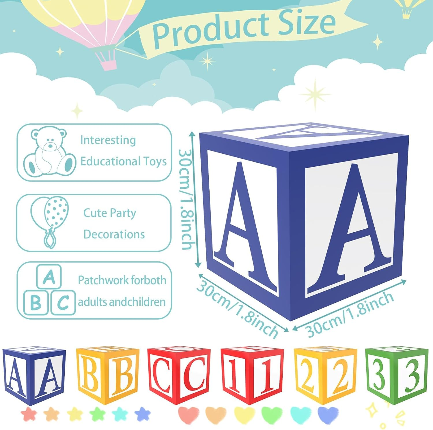 6 Pieces ABC and 123 Friends Street Party Decorations 12 X 12 Inch ABC Alphabet Block Boxes Party Favor Balloon 123 Balloon Box Inspire Story Birthday Party Decor for School Celebration Baby Shower image number 2
