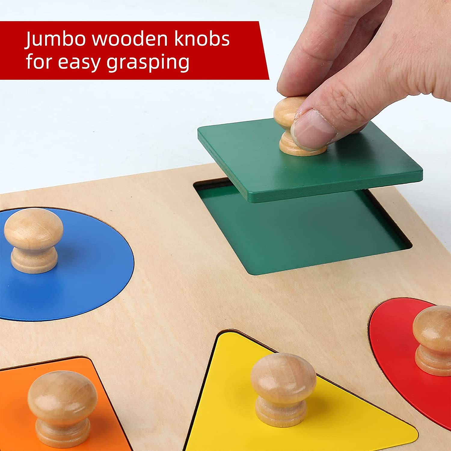 Montessori Wooden Puzzle Board Knob Wooden Puzzle Geometric Shape Puzzle Early Education Material Sensorial Toy for Toddler Shape & Color Sorter image number 4