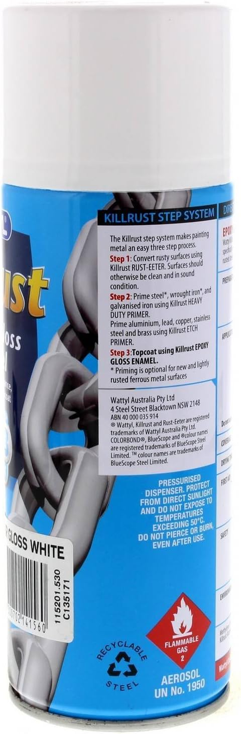 Killrust Gloss Enamel White Aero Spray Paint Can 300G Wattyl Anti-Corrosive image number 5