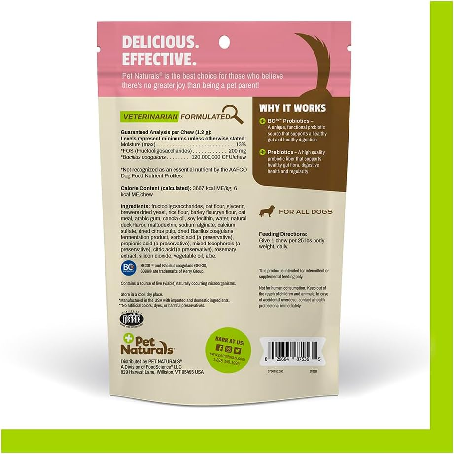 Pet Naturals Daily Probiotic for Dogs, 120M Cfus - Pre and Probiotics for Dogs Digestive Health, Gut Health, Immune Support, Diarrhea, Allergies and Itching - 60 Chews, Duck Flavor image number 3