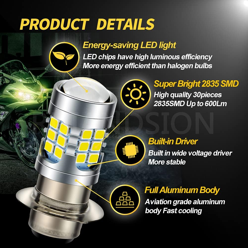 Ruiandsion H6M LED Headlight Bulb DC 12V P15D-25-1 Super Bright 2835 30SMD Chips P15D Motorcycle LED Headlight Bulb with High Low Beam,White image number 6