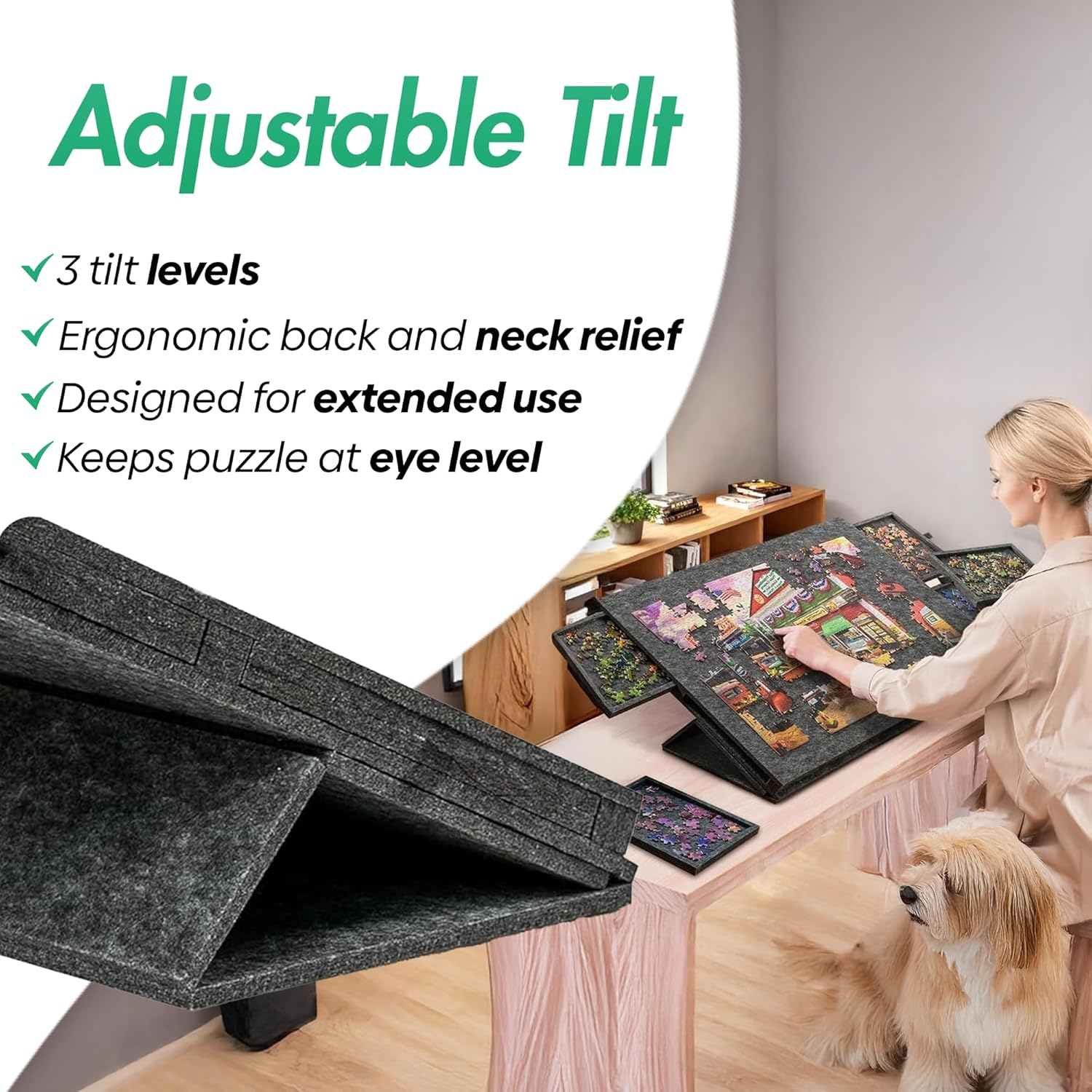 GOOFII Jigsaw Foldable & Tilting Puzzle Board with 6 Drawers and Covers, Portable Puzzle Table Built-In Stands for Angle Adjustments, Puzzle Mat with Storage for Adults (1500 Pcs) image number 6