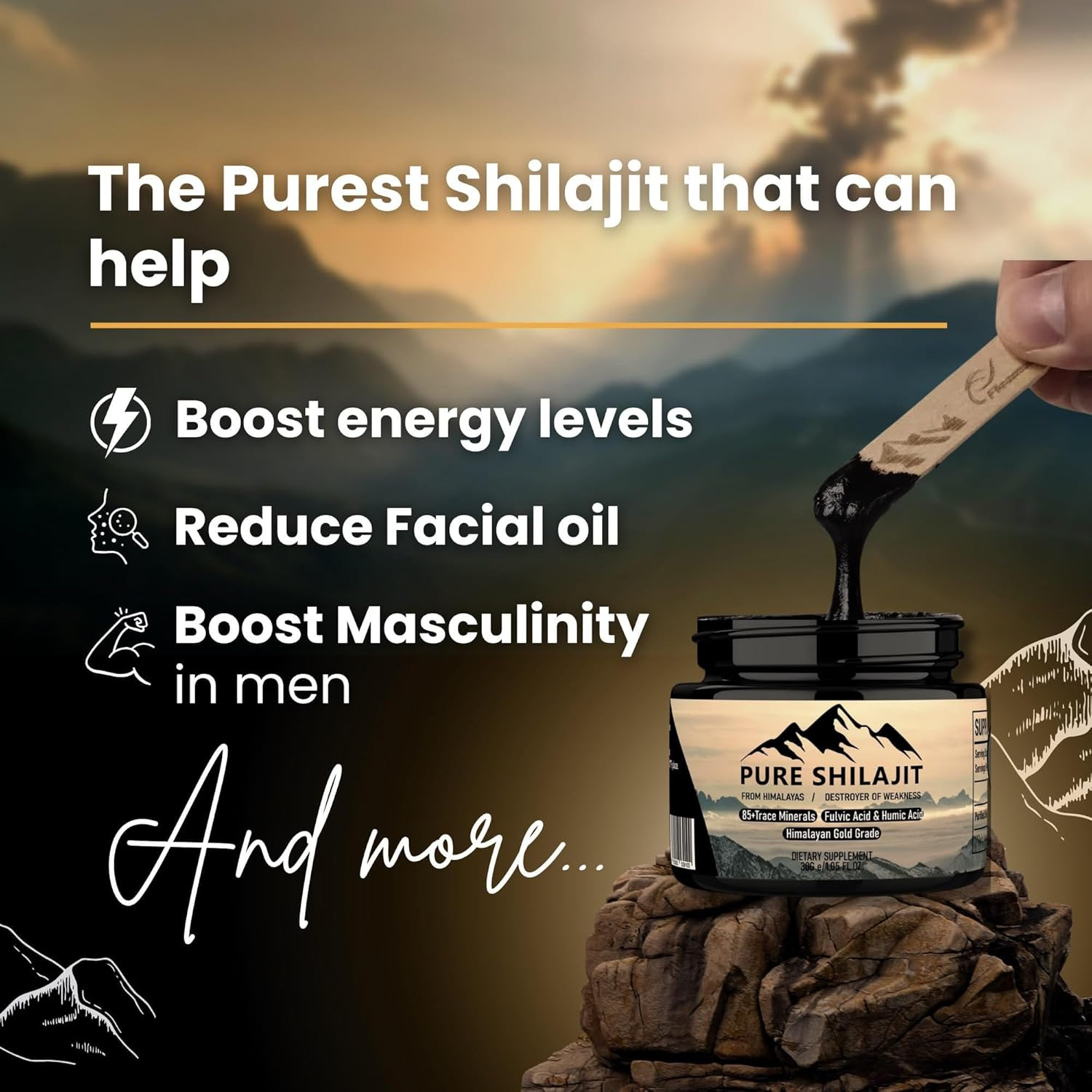 Pure Shilajit Himilayan Resin, Organic Natural Supplement with 85+ Trace Minerals + Humic Acid | High Potency Providing Energy, Strength & Immunity | Golden Grade a for Men and Women image number 2