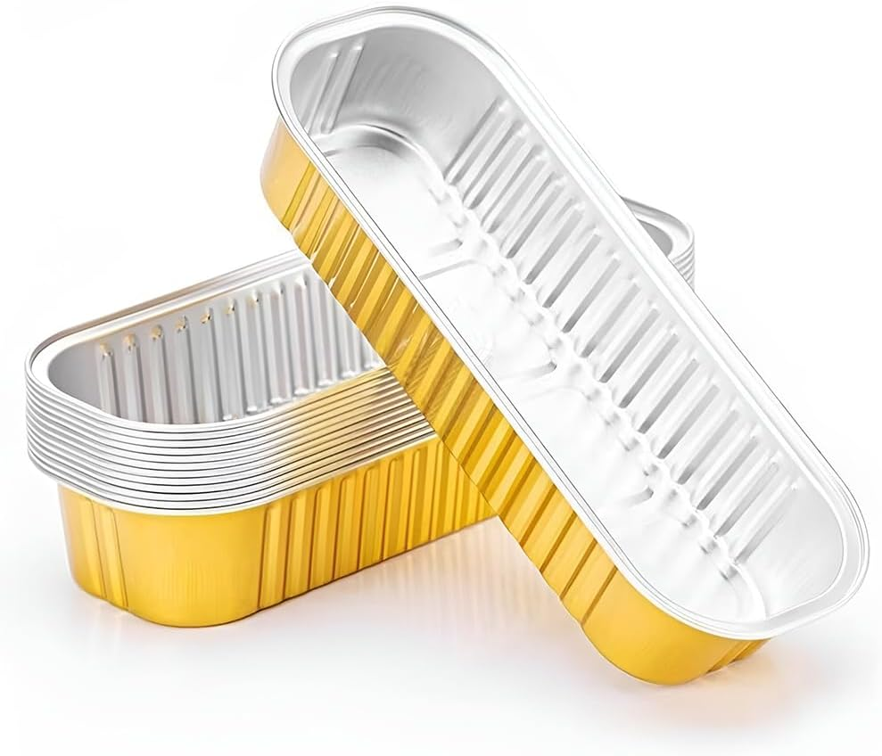 TOMVAES 50 Pcs Rectangular Aluminum Foil Box, Baking Foil Roasting Tray, Loaf Baking Pans for Baking Banana Bread, Cakes, Pies 14.9 X 6.5 X 3 CM image number 6