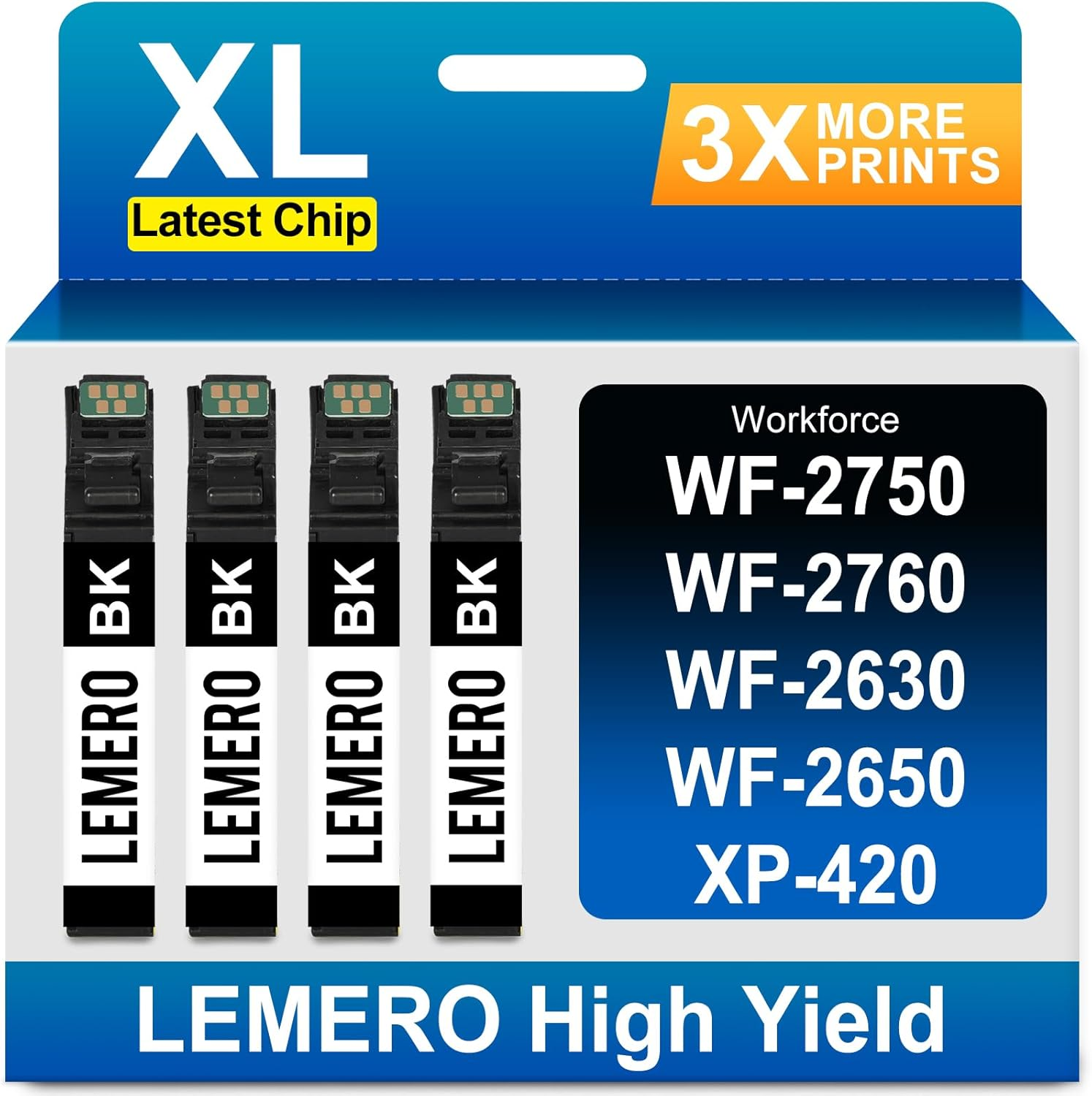 LEMERO Remanufactured Ink Cartridge Replacement for Epson 220 220XL - for Epson Workforce WF-2750 WF-2760 WF-2630 WF-2650 XP-420 XP-320 WF-2660 XP-424 (Black Cyan Magenta Yellow, 4 Pack)