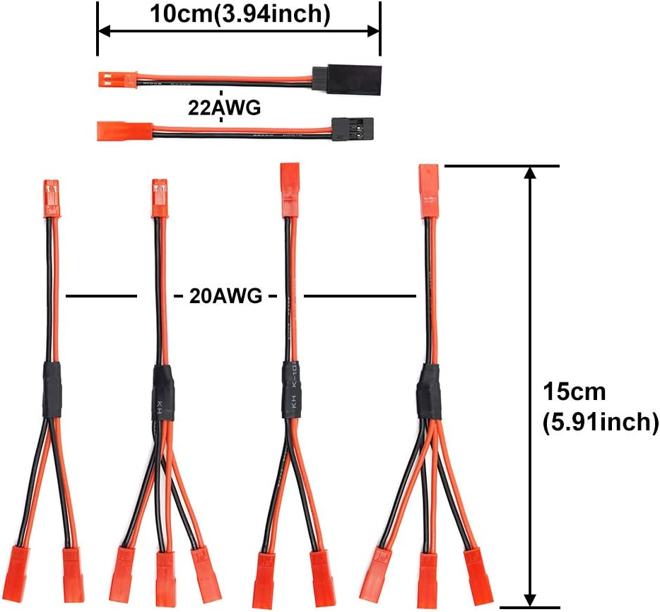 6PCS JST Plug Splitter JST Male Female Y Cable JST Y Parallel Adapter Harness JST to JR Adapter for Traxxas TRX-4 RC Car Crawler Truck Cooling Fan ESC Battery Motor image number 4