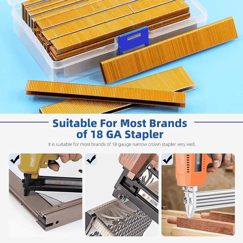 Glarks 2000Pcs 18 Gauge Narrow Crown Staples, 1/2 Inch Galvanized Crown Narrow Staples Assortment Kit for Electric Stapler, Pneumatic, DIY Home Improvement (Gold) image number 3