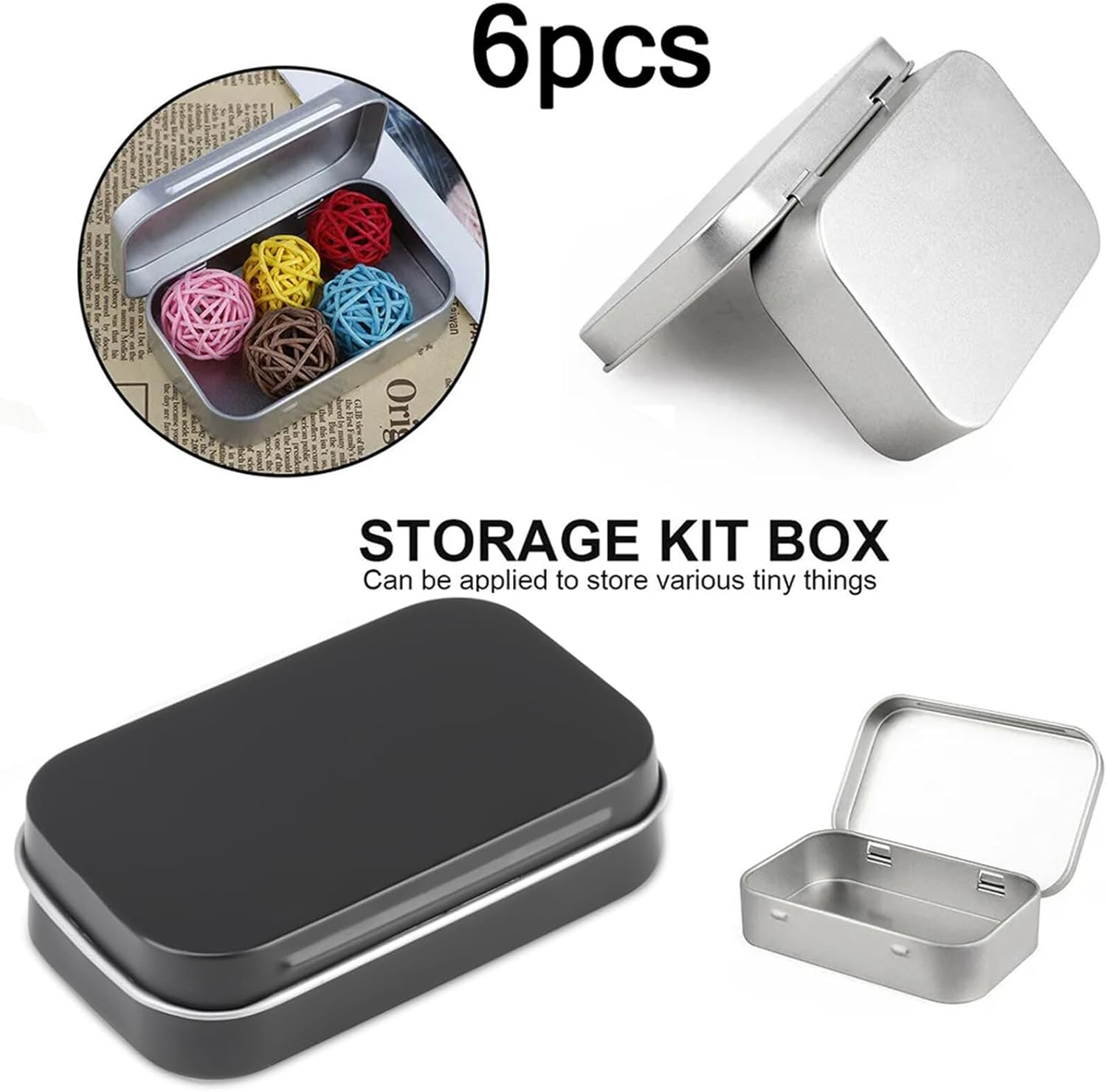 Small Tins,Rectangular Tins Metal Container Empty Hinged Portable Storage Box,Organizer Containers with Lid for Candy Coin Key Earrings image number 2