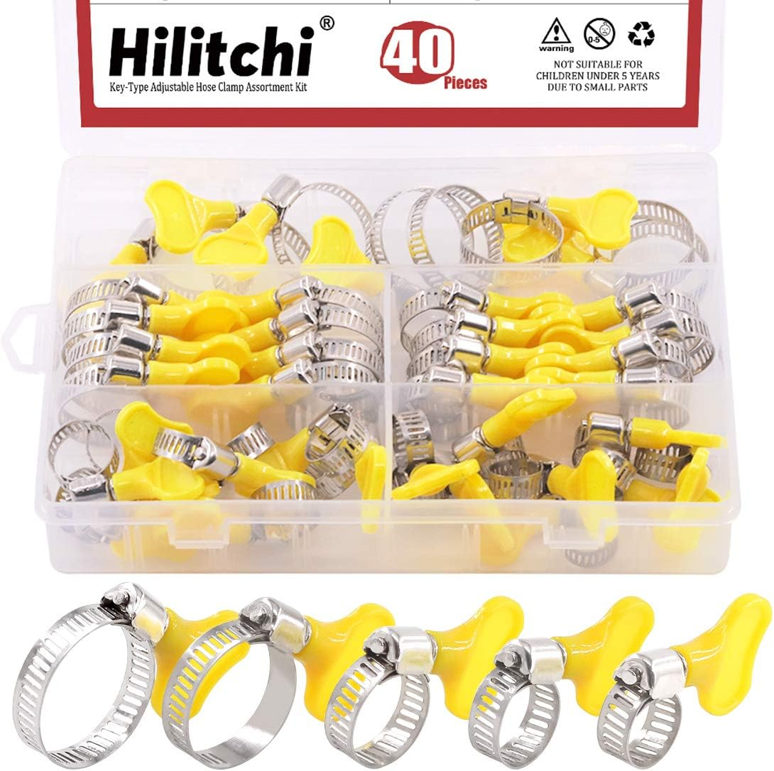 Hilitchi 40 Piece 8-29Mm Key-Type Adjustable Hose Clamp Assortment Kit image number 1