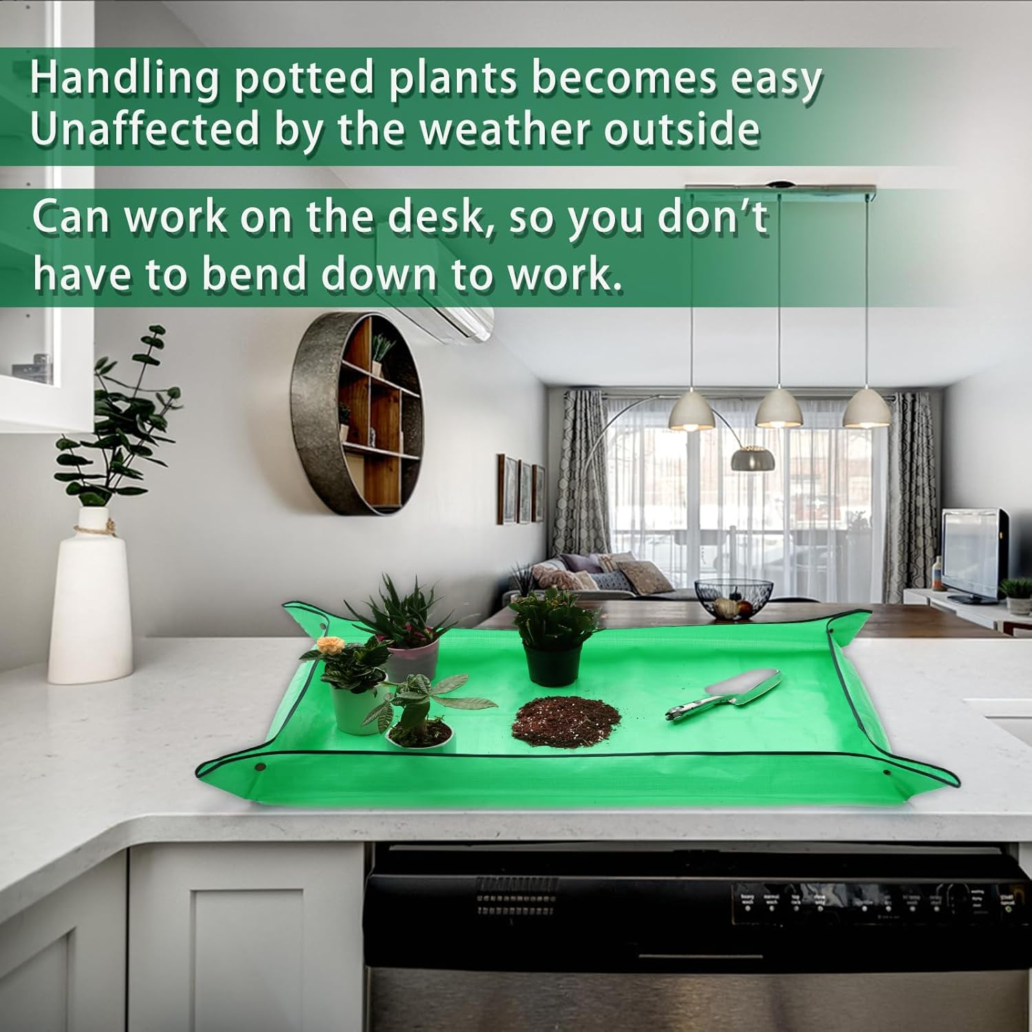 Extra Large Waterproof Foldable Potting Mat for Indoor Plant Transplanting and Dirt Control - Portable Gardening Mat, Reusable (43''*30'', Green) image number 3