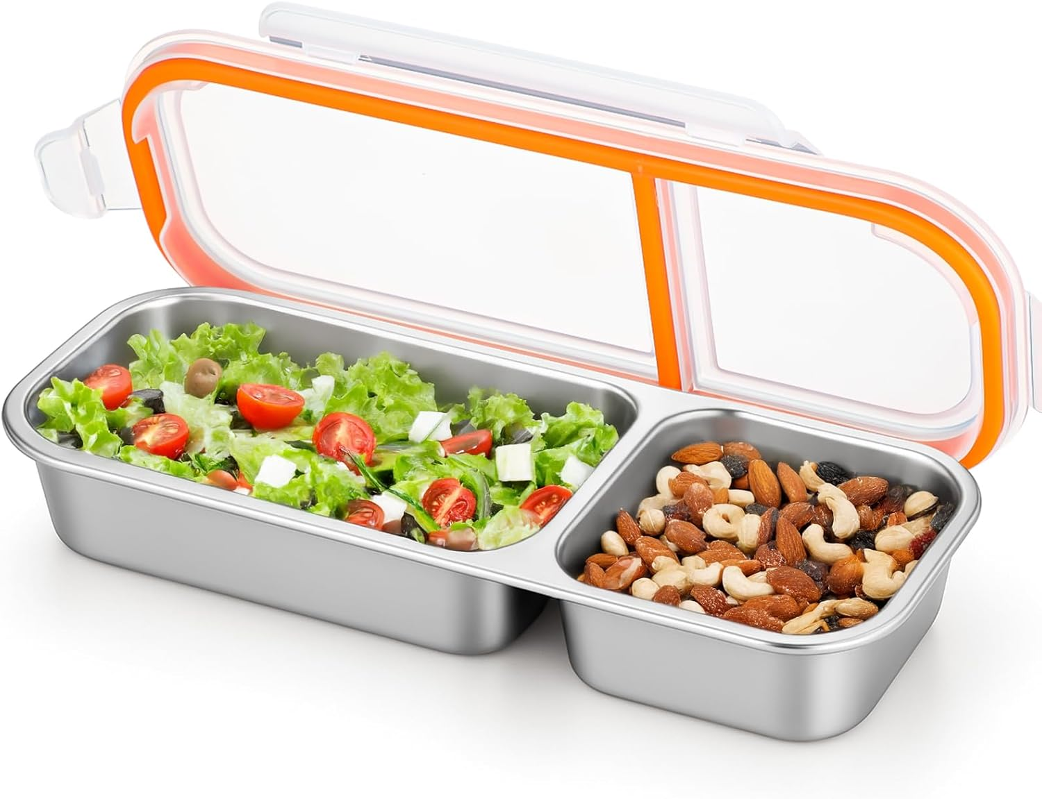Stainless Steel Snack Containers, Reusable Condiment Box with Lids, Double Compartment Sauce Cups, Divided Food Storage Containers for School, Home, Travel image number 4