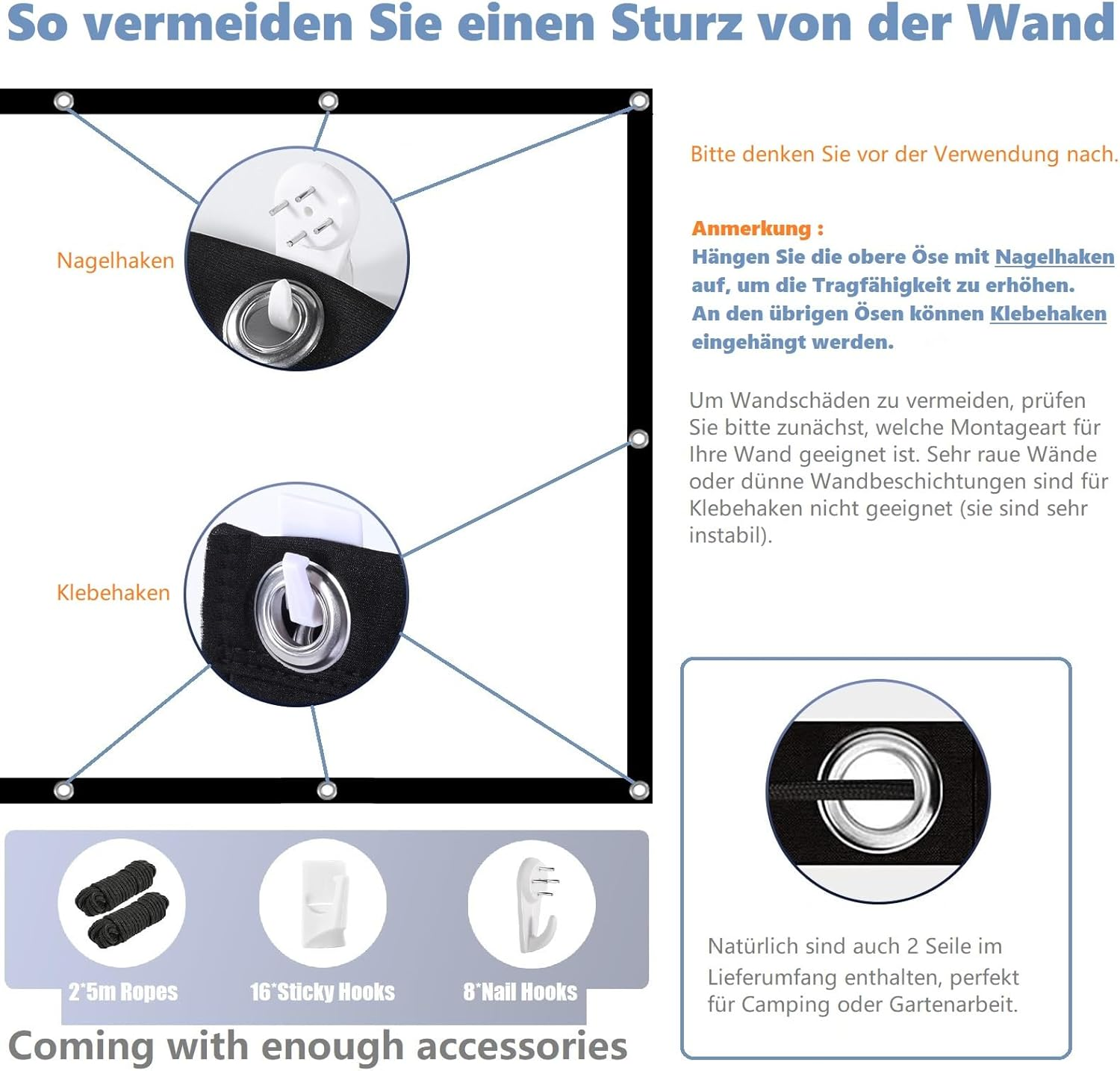 Projector Screen 120 Inch Indoor Outdoor Portable Movie Screen 16:9/Foldable/Anti-Crease Projection Screen for Home Theater Support Double Sided Projection with Nail Hooks and Portable Bag (120 INCH) image number 4