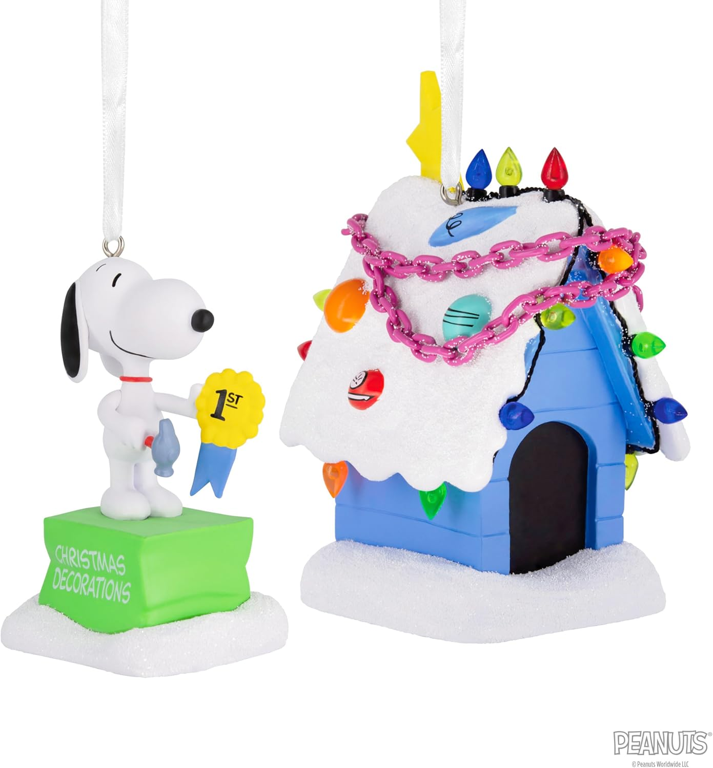 Hallmark Peanuts Snoopy and Holiday Doghouse Christmas Ornaments, Set of 2