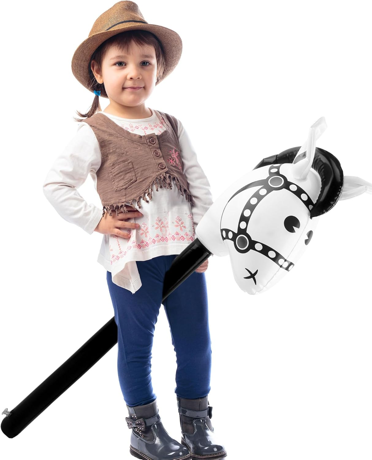 6 Pack 40 Inch Inflatable Horse Stick Cute Horsehead Stick Balloon Colorful Inflatable Horsehead Stick Blow up Pony Stick Toys for Christmas Cowboy Cowgirl Horse Theme Party Decor (Color Set 2) - Color Set 2 image number 2