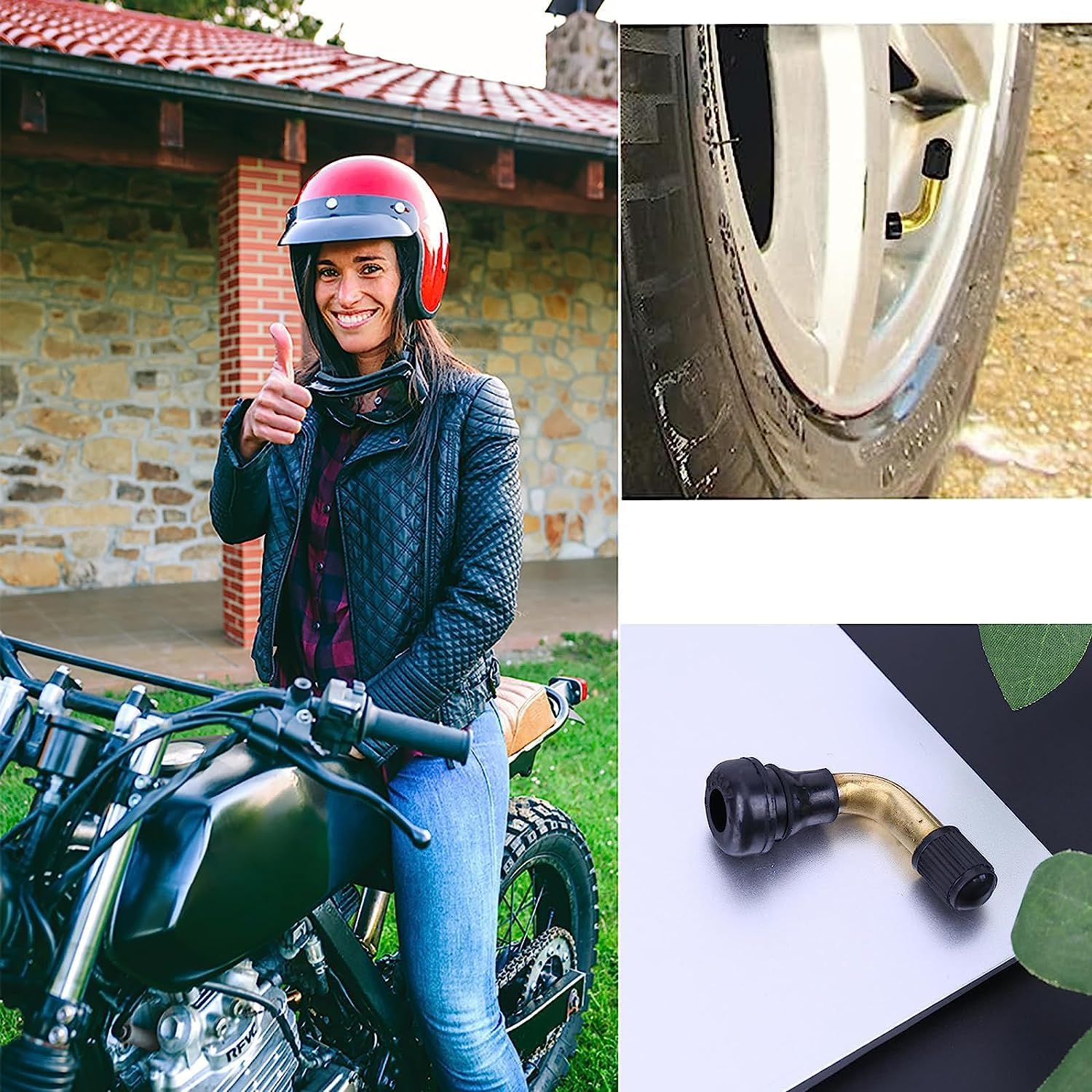 YUENTOEN 4Pcs Tire Valve Stem Bent 45 Degree Angled for Bolt-In Valve Stem, Snap-In Rubber Base Tubeless Tire Rim Valve for Motorcycle, Scooter, ATV image number 3