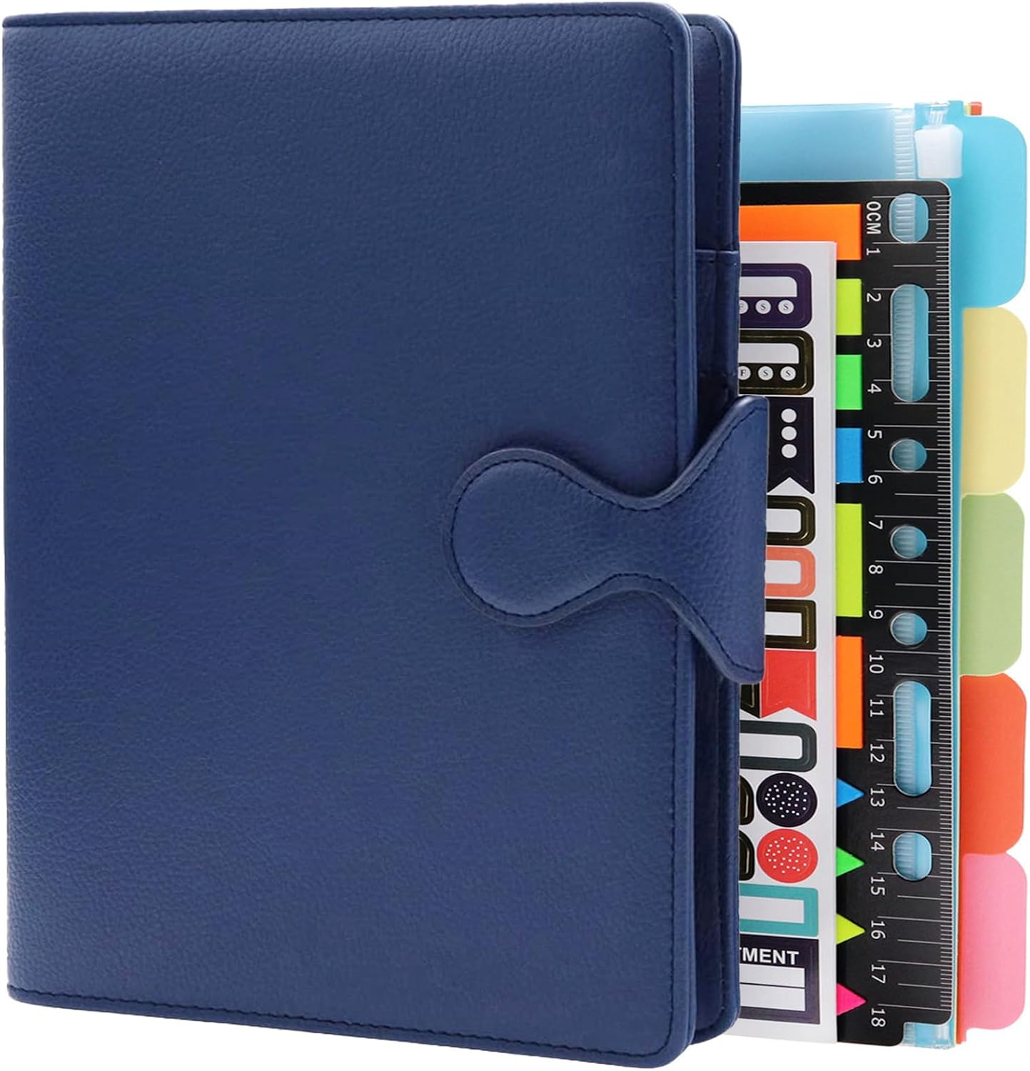 HXRTANGS PU Leather Notebook A5, 6-Ring Binder Journal Refillable Business Notebook, Personal Planner Organizer with Pockets/Pen Holder/Accessories/Lined Paper 160 Pages, Black