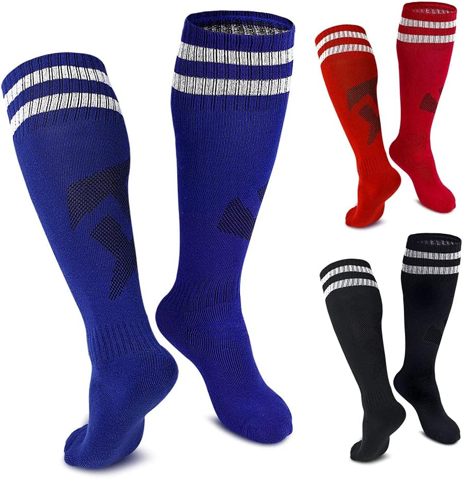 Soccer Socks 3 Pairs anti Slip Soccer Knee Socks Team Sport Knee High Socks for Adult Youth Basketball/Hockey Sports Grip Socks