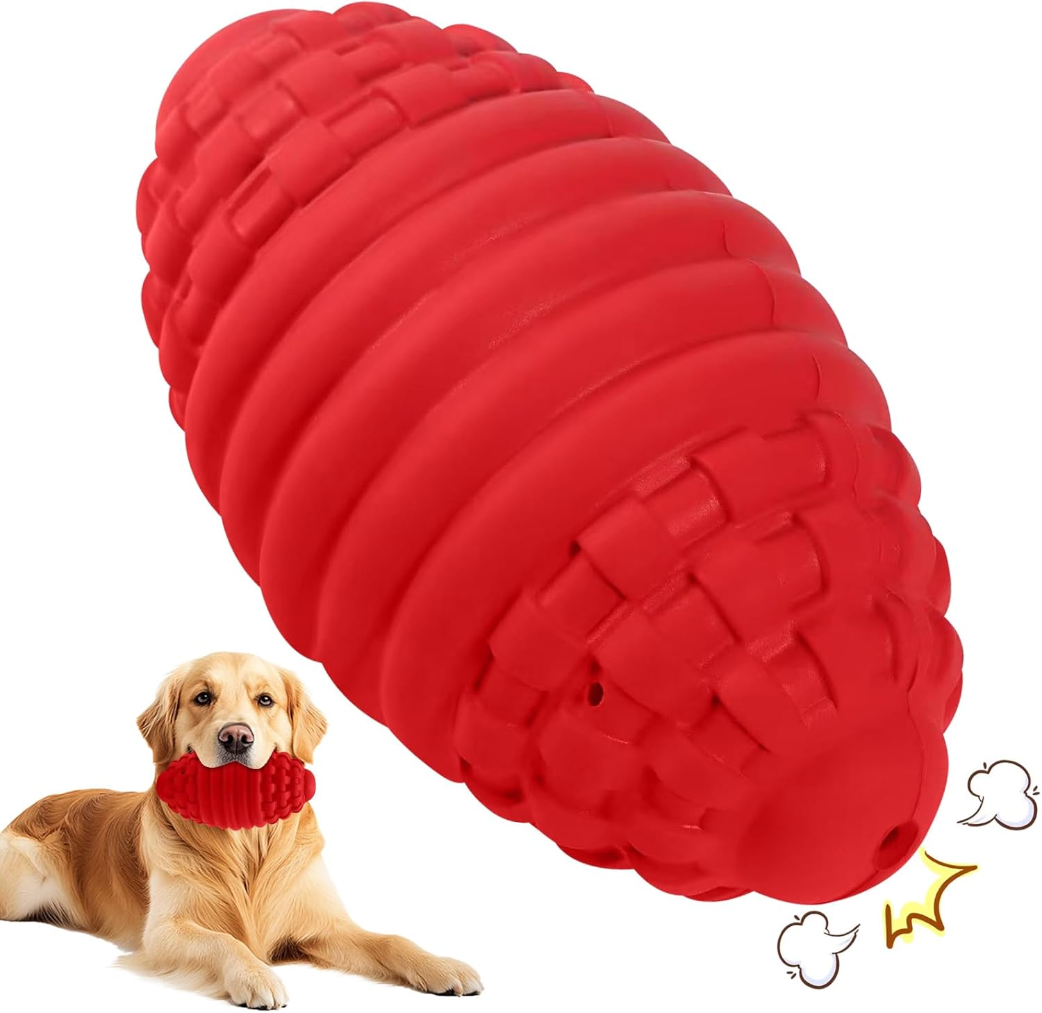 Squeaky Football Dog Toys for Aggressive Chewers, Natural Rubber Premium Puppy Chew Ball with Squeaker, Durable Pet Toy for Medium and Large Breeds, Indoor and Outdoor, Red (Large, Beef) image number 3