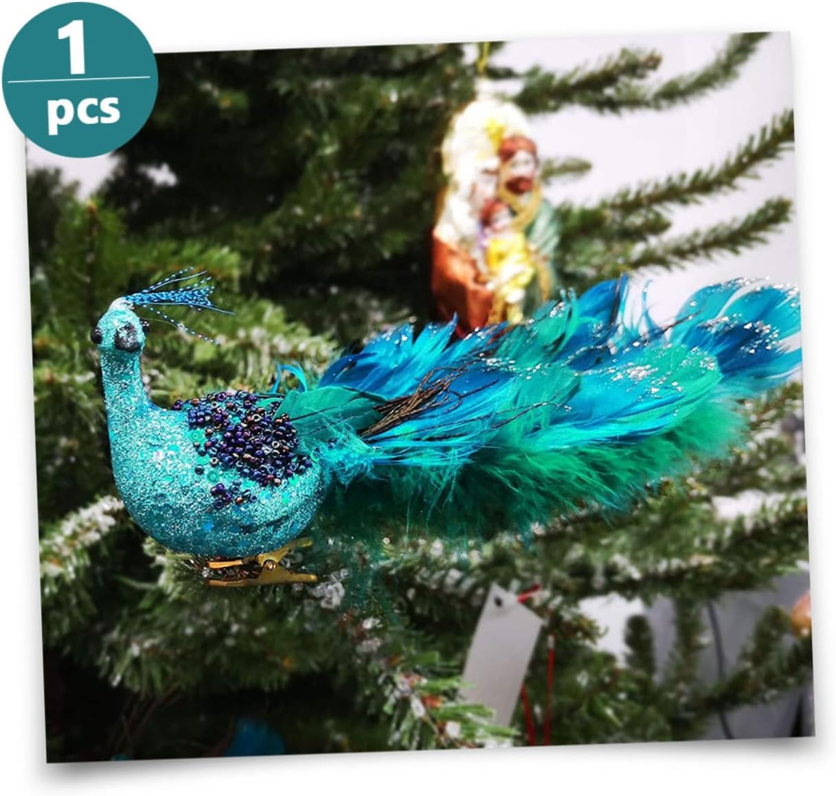SHOWERORO Peacock Figurines Christmas Tree Ornaments Miniature Ornaments Natural Plume Simulation Bird Decor Seasonal Garden Adornments Holiday Bonsai Decorations image number 5