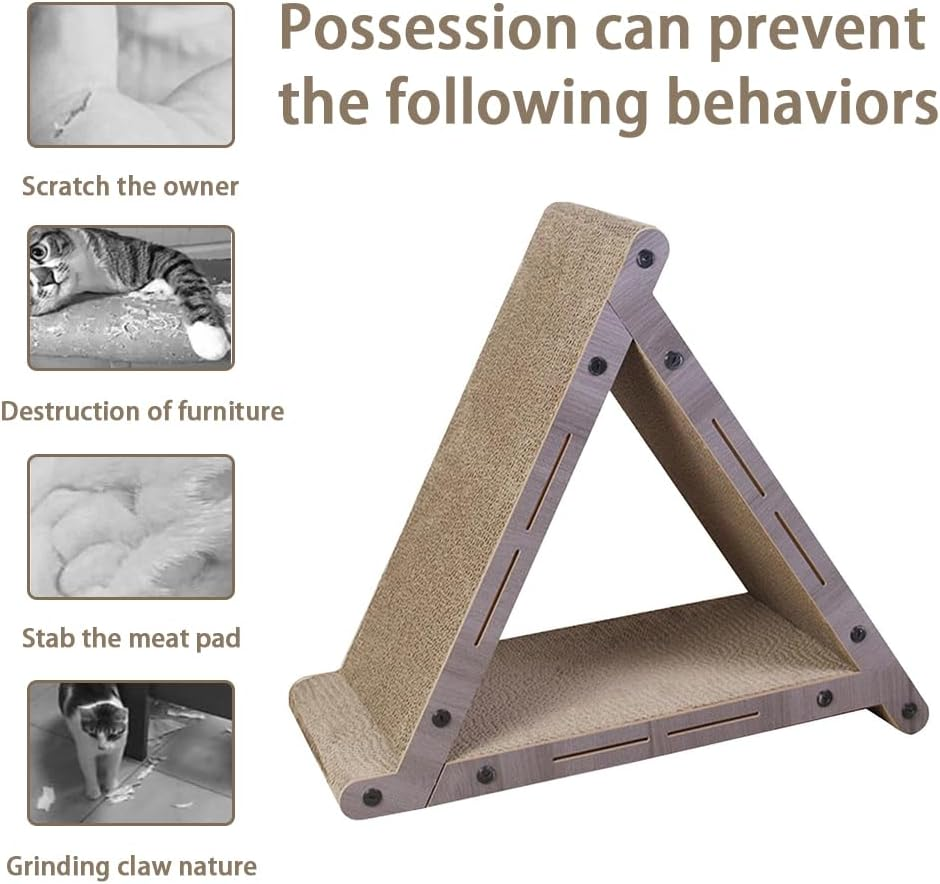 Triangle Cat Scratching Post, 3-Sided Corrugated Cardboard Scratcher Pad, Vertical Cat Scratch Board for Claw Grinding and Furniture Protection image number 5