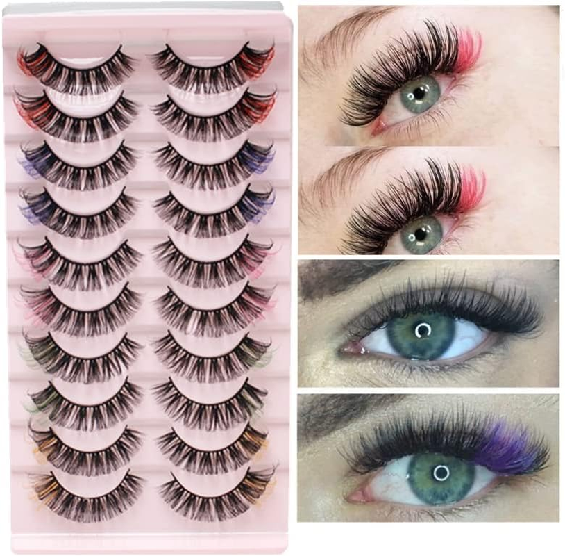 False Eyelashes Coloured Russian Strip Lashes D Curl Wispy Natural Faux Mink Eyelashes Colourful False Eyelashes Makeup for Party Halloween Cosplay (Mix-01) image number 5