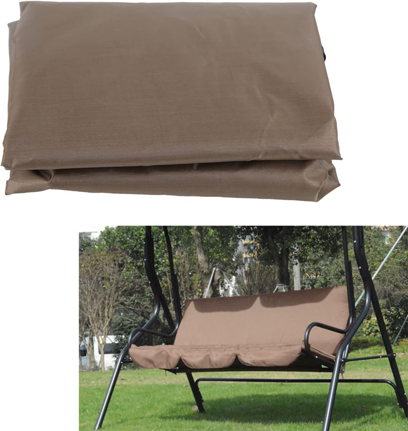 Bench Cushion Cover, 59.1X19.7X3.9In Outdoor Cushions, Waterproof Swing Cushion, Swing Seat Cushion Cover Replacement, 3 Seat Swing Chair Swing Hammock Protector (Coffee) image number 6