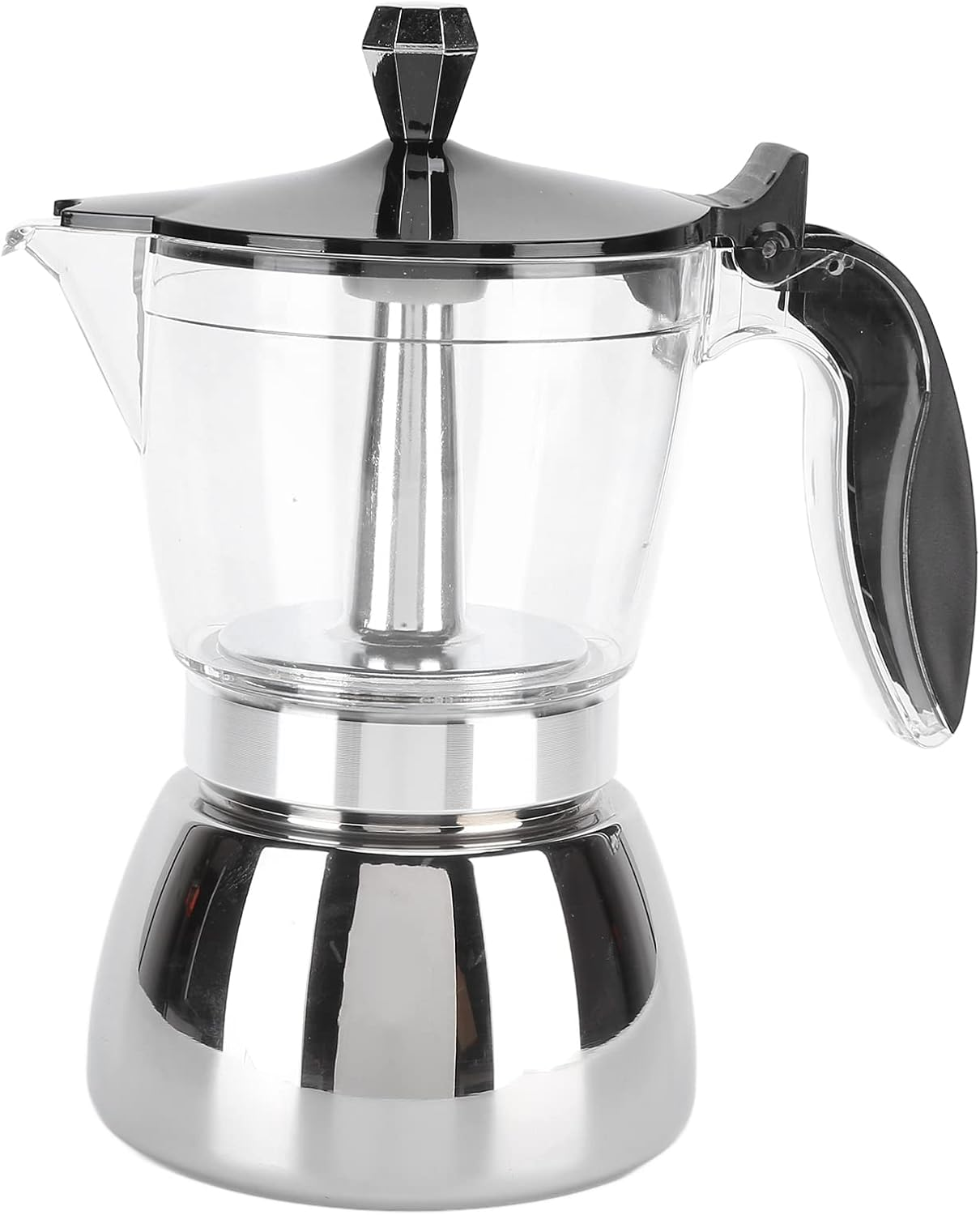 6 Cups Stainless Steel Coffee Pot,Moka Pot Premium Crystal Glass Top Stovetop Moka Pot,Italian Octagonal Household Moka Pot image number 1