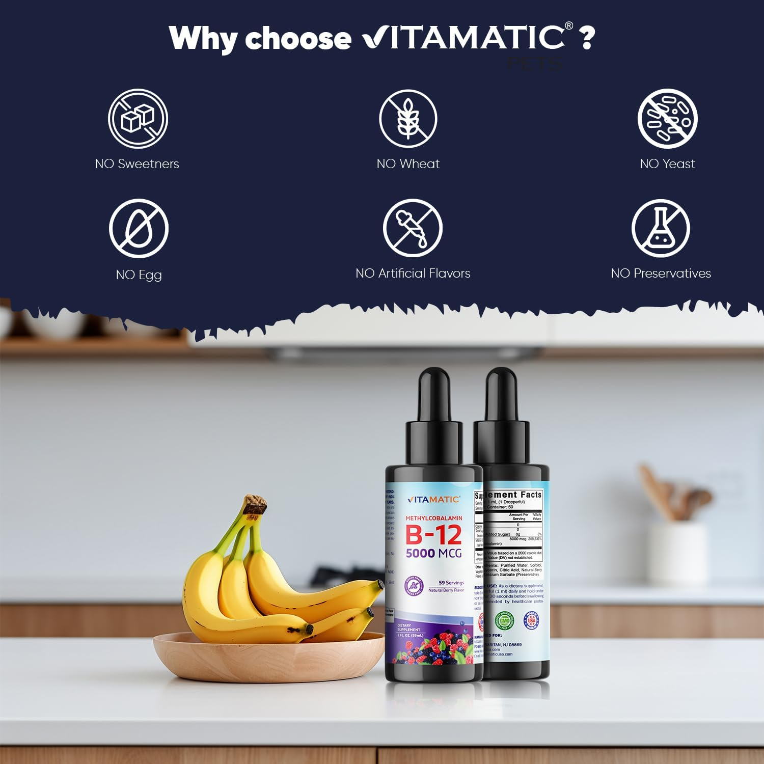 Vitamatic Fast Acting Liquid Vitamin B12 5000 Mcg (Methylcobalamin) - Natural Berry Flavor - Sublingual Supplement - Faster Absorption - 2 OZ image number 4