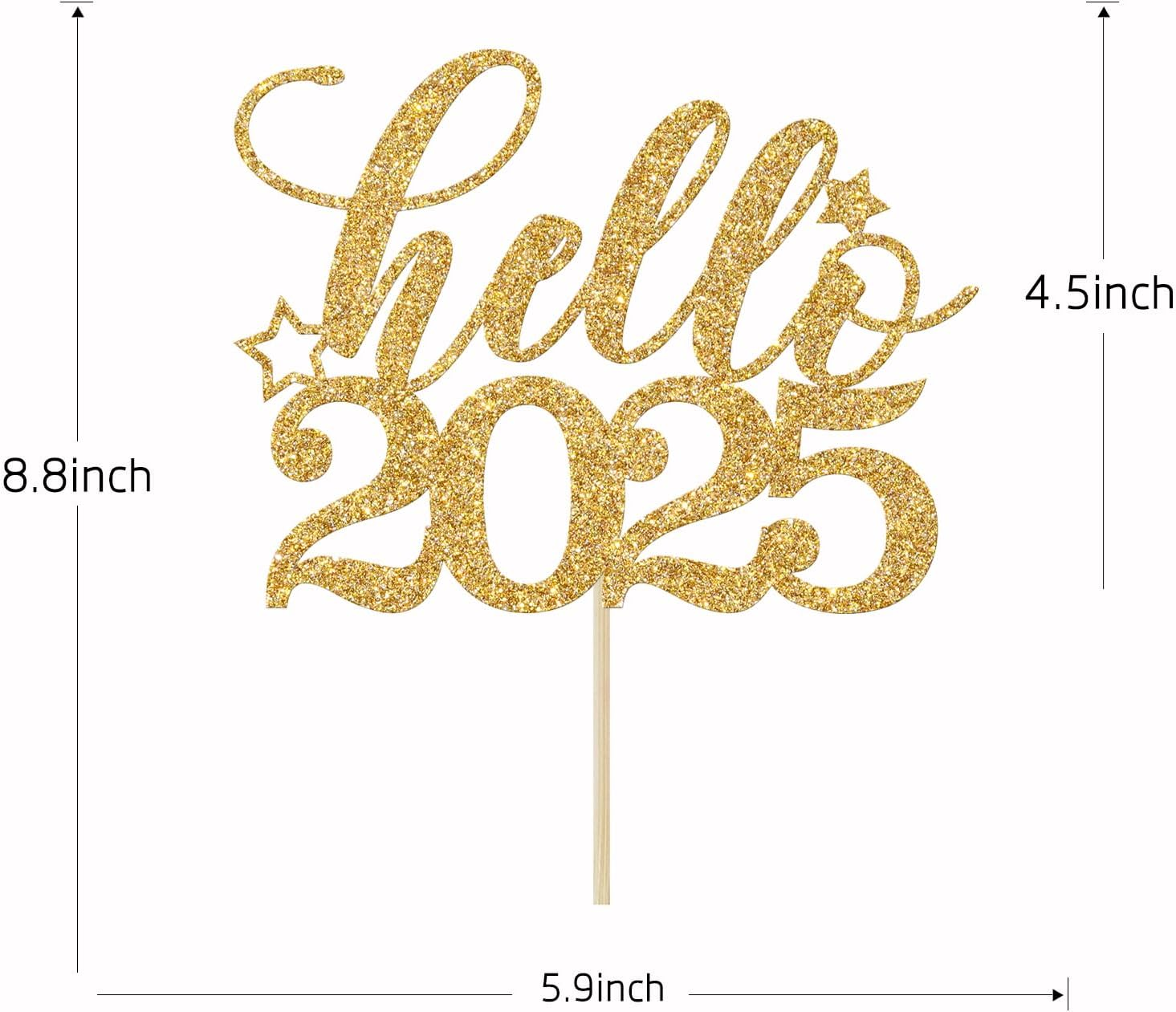 Hello 2025 Cake Topper, Happy 2025 Party Decor, Happy New Year Cake Decorations, 2025 New Years Eve Party Decorations Supplies, Gold Glitter image number 5