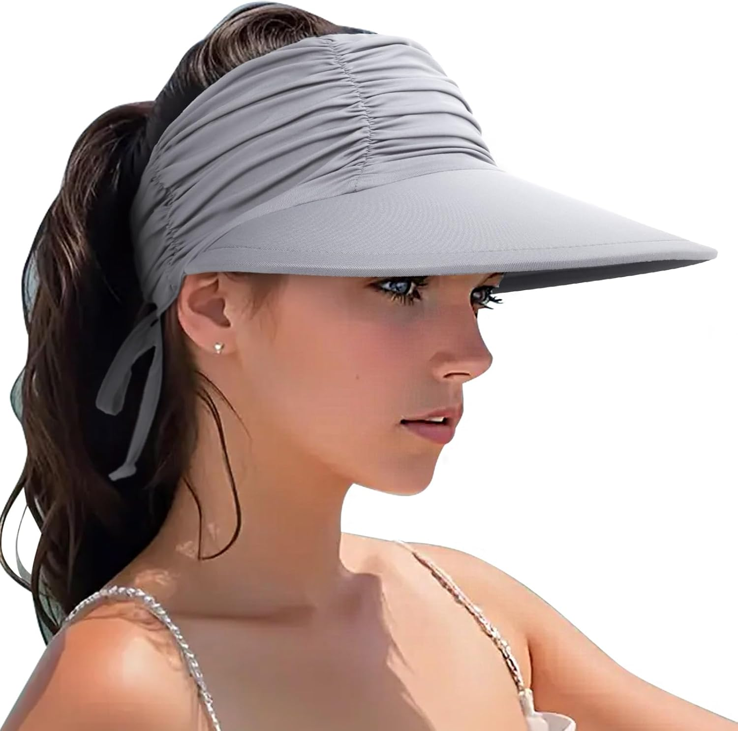 Women Visor Sun Hat Adjustable Foldable Wide Brim Sun Hats Summer UPF 50+ UV Protection Visor Cap for Outdoor Beach