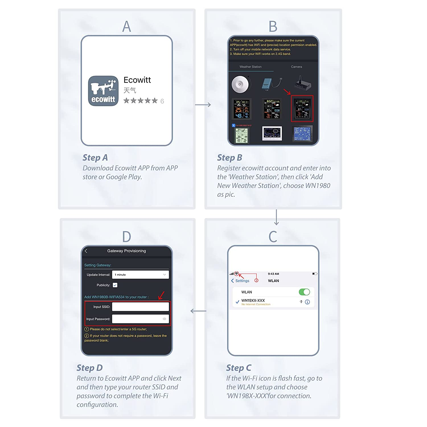ECOWITT WN1980 Weather Station Kit, Includes WN1980 5.3'' LCD Display Console and WN67 Outdoor Sensor Array, Temperature/Humidity/Rain Rate/Wind Speed&Direction, 433 Mhz image number 4