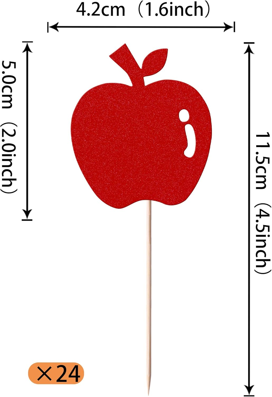 Rsstarxi 24 Pack Glitter Apple Cupcake Toppers Christmas Apple Cupcake Picks for Fruit Theme Baby Shower Kids Birthday Christmas Eve Party Cake Decorations Supplies image number 1