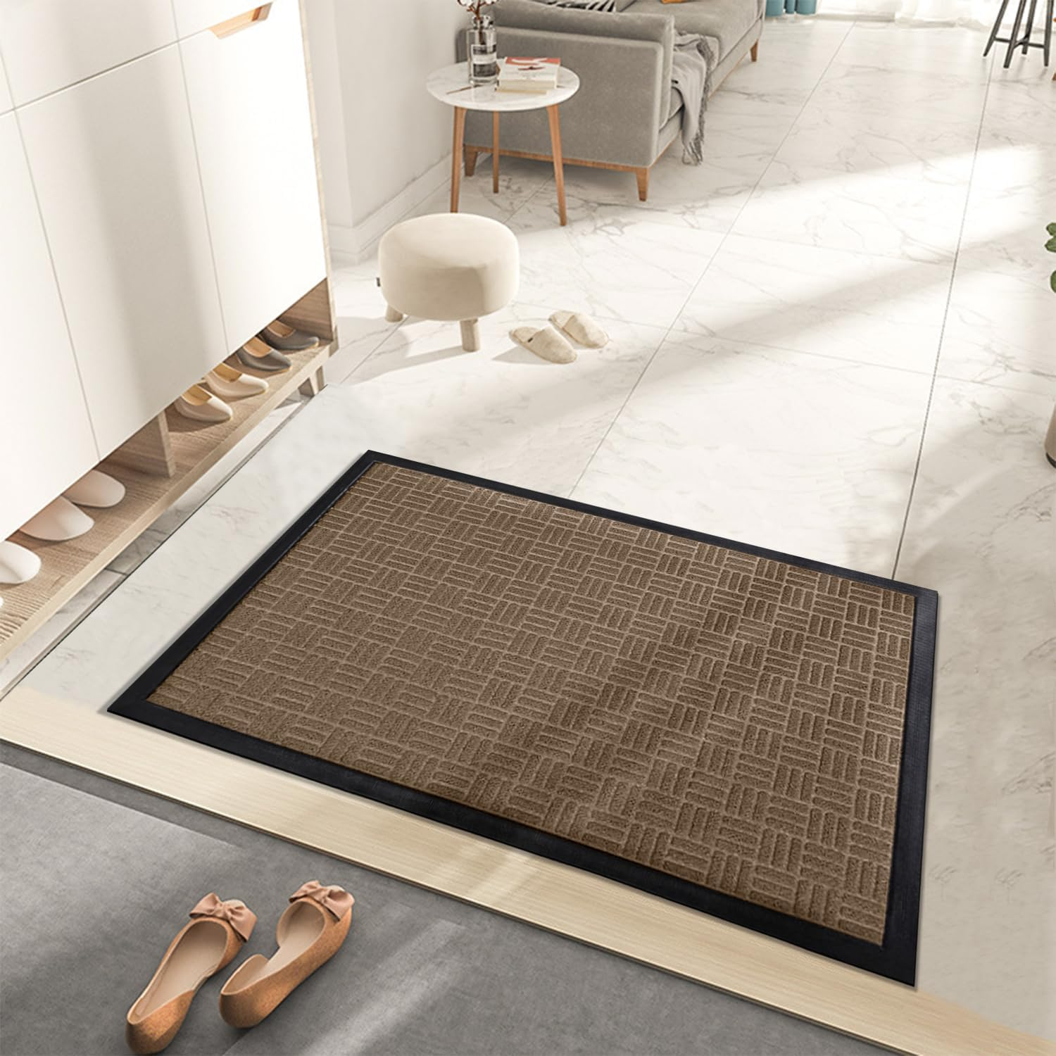 Door Mats Outdoor Indoor, Heavy Duty Non Slip Welcome Mats for Front Door, Easy Clean outside Doormats for Outdoor Entrance Home Entry Mat, Patio Waterpoor Rubber Door Mat, 45X70CM Brown image number 1