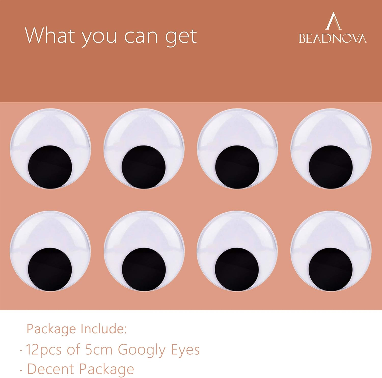 BEADNOVA 2 Inches Googly Eyes Self Adhesive Wiggly Eyes for Craft (12 Pieces)
