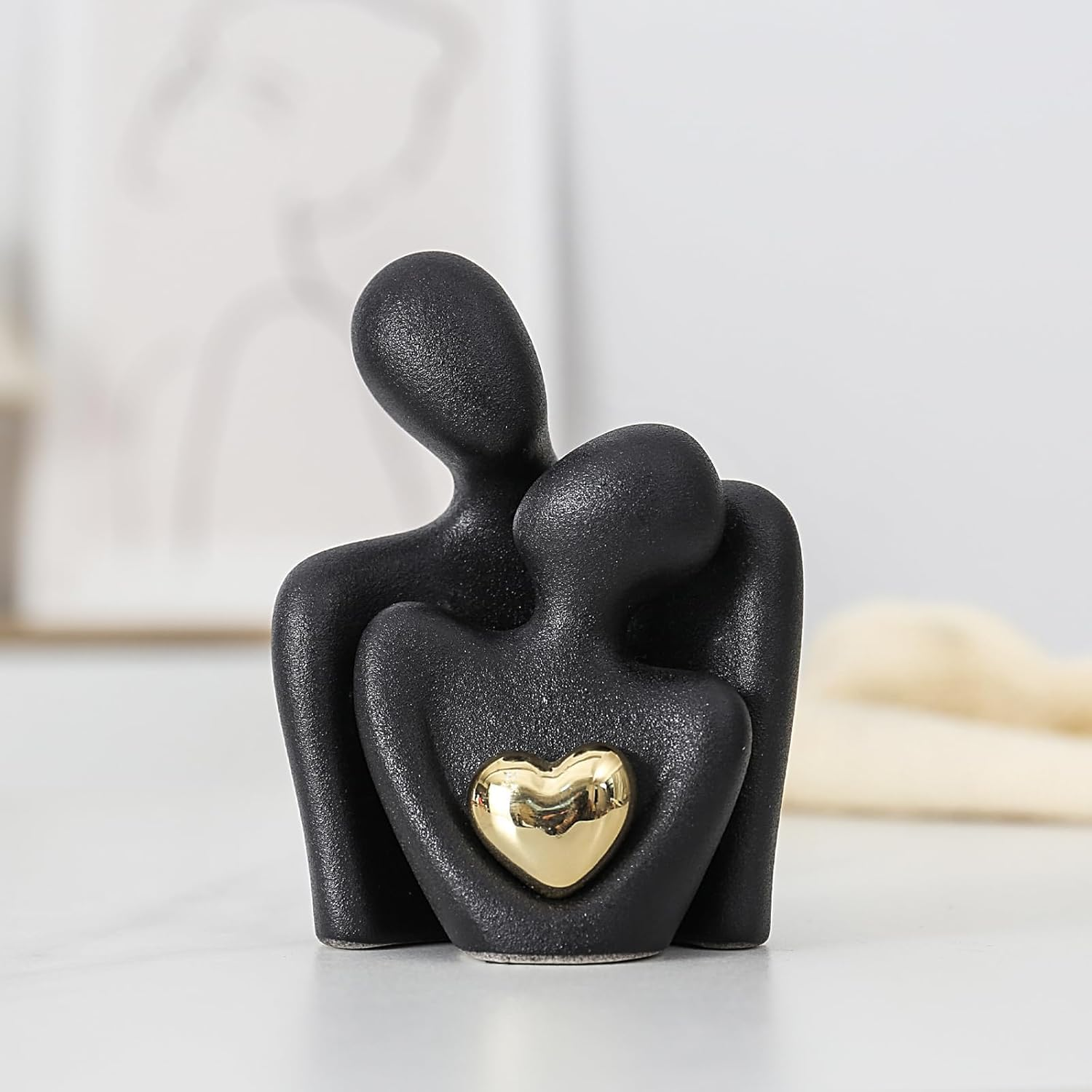 Modern Ceramic Couple Sculpture - Abstract Love Statue Ornament Figurine for Home Decor in Living Room, Bedroom,Office - Unique Couple Gift - Anniversary Birthday,Show Pieces for Home (White)