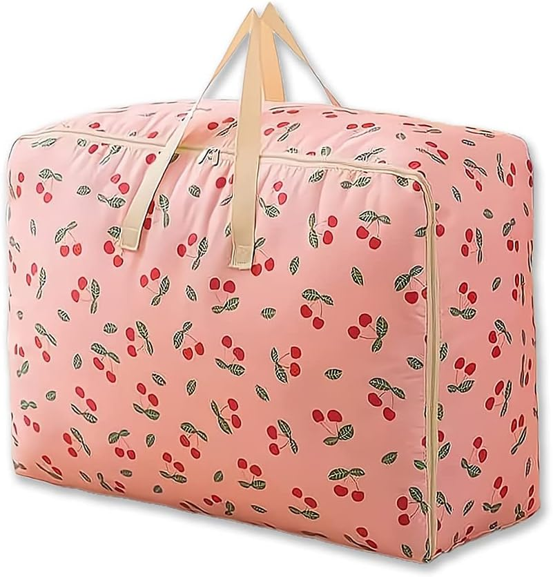 84L Large Moving Storage Bag with Zips - Bags for Moving House -Bedding Underbed Storage Bag - Big Storage Bag for Duvet, Laundry, Clothes,Quilt(Cherry) image number 2