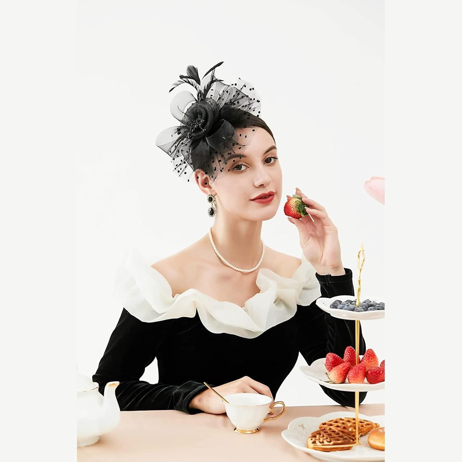 Women'S Floral Mesh Feather Headdress Hat, Party Cocktail Tea Wedding Evening Gown Women'S Veil Gauze Hair Accessory