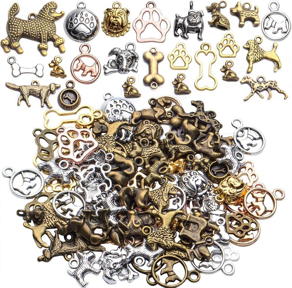 Dog Charms Bulk, 100 Gram Wholesale Mixed Antique Animal Charms Alloy Pet Dog Pendants Craft Supplies Jewelry Findings Accessory for DIY Necklace Bracelet Earring Crafting, Metal, Alloy image number 5