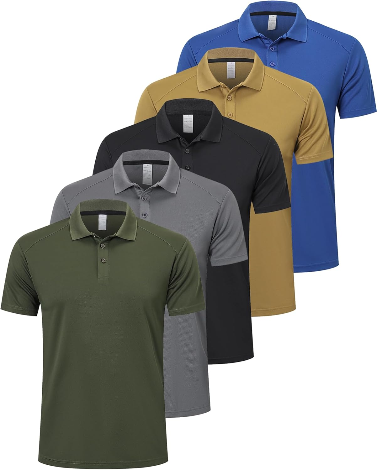 ZENGVEE Men&rsquo;S 5 Pack Polo Shirts for Men Moisture Wicking Golf Shirt Quick Dry Performance Athletic Short Sleeve