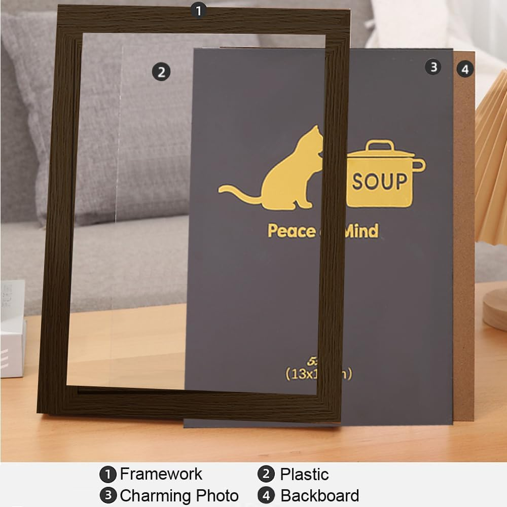 5X7 Picture Frame Set of 5, Wall Hange and Table Decor for Home,Office,Gallery, 5 Pack Poster Frames（Brown,5X7"） image number 4