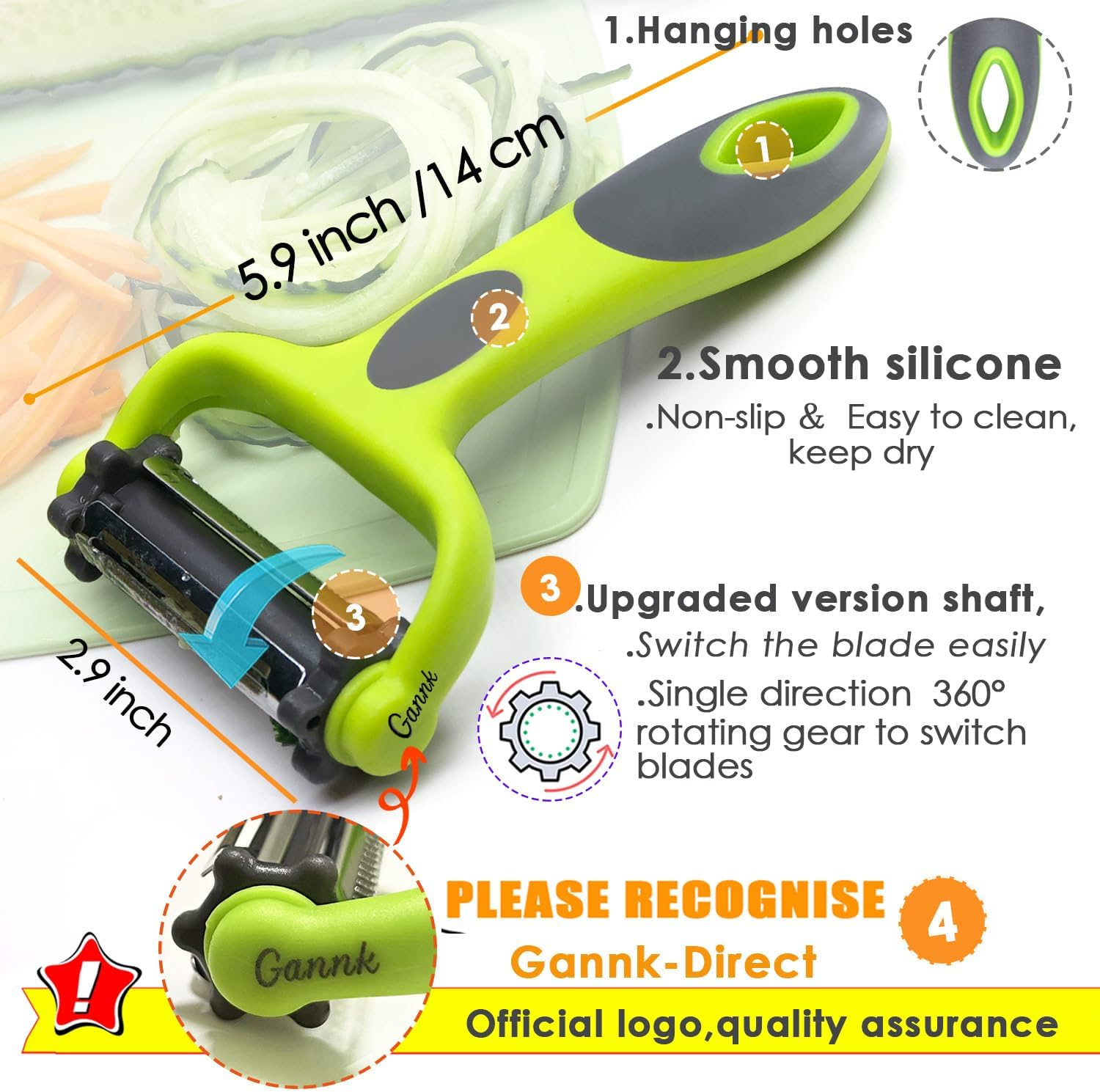 Potato Apple Vegetable Peelers for Kitchen, I and Y Peelers for Fruit Veggie Potatoes Carrot Cucumber, 3 in 1 Blade Spin Design with Julienne Function image number 2
