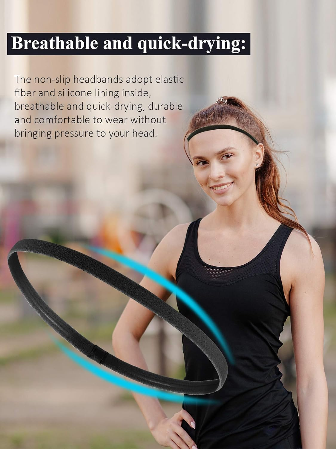 10 Pieces Elastic Sport Headbands Non-Slip Workout Headband, Elastic Sports Headbands Thick Non-Slip Hair Bands for Women and Men Football Running Yoga Workout (Multicolour)